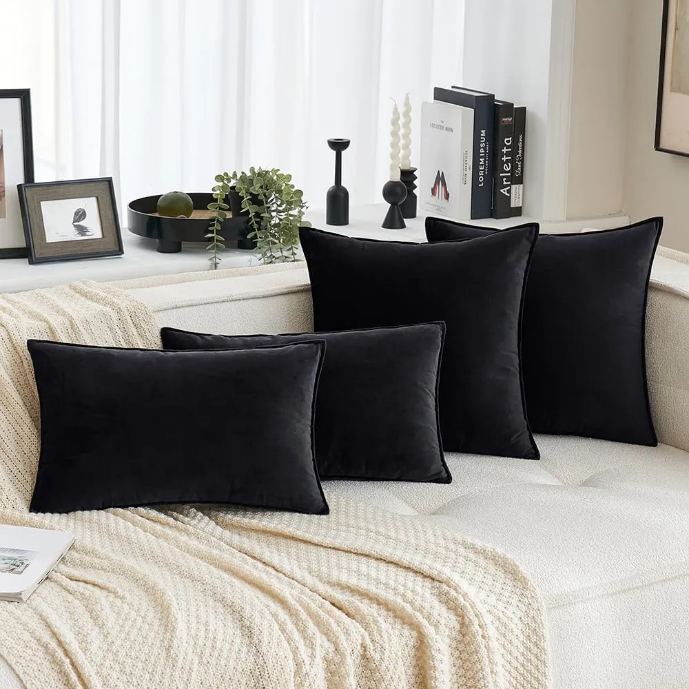 MIULEE Pack of 2 Decorative Velvet Throw Pillow Cover Soft Pillowcase Solid Square Cushion Case for Sofa Bedroom Car 20x20 Inch 50x50 Cm Black