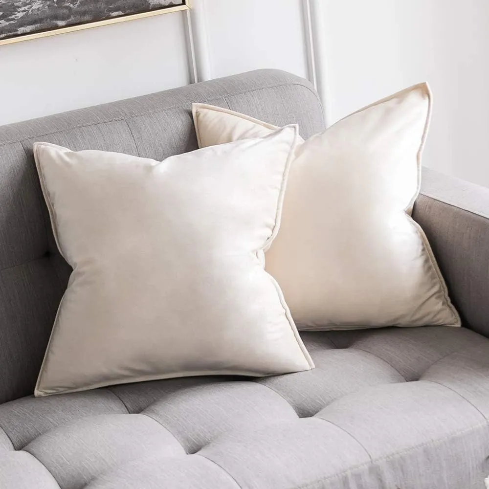 MIULEE Pack of 2 Decorative Velvet Throw Pillow Cover Soft Pillowcase Solid Square Cushion Case for Sofa Bedroom Car 20x20 Inch 50x50 Cm Cream White