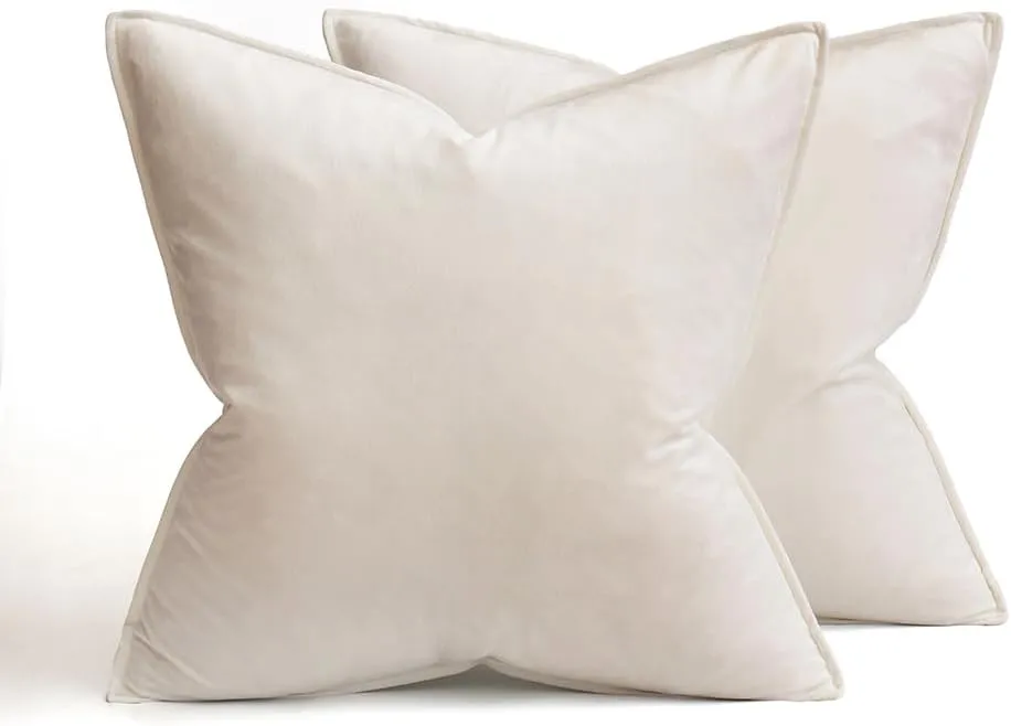 MIULEE Pack of 2 Decorative Velvet Throw Pillow Cover Soft Pillowcase Solid Square Cushion Case for Sofa Bedroom Car 20x20 Inch 50x50 Cm Cream White