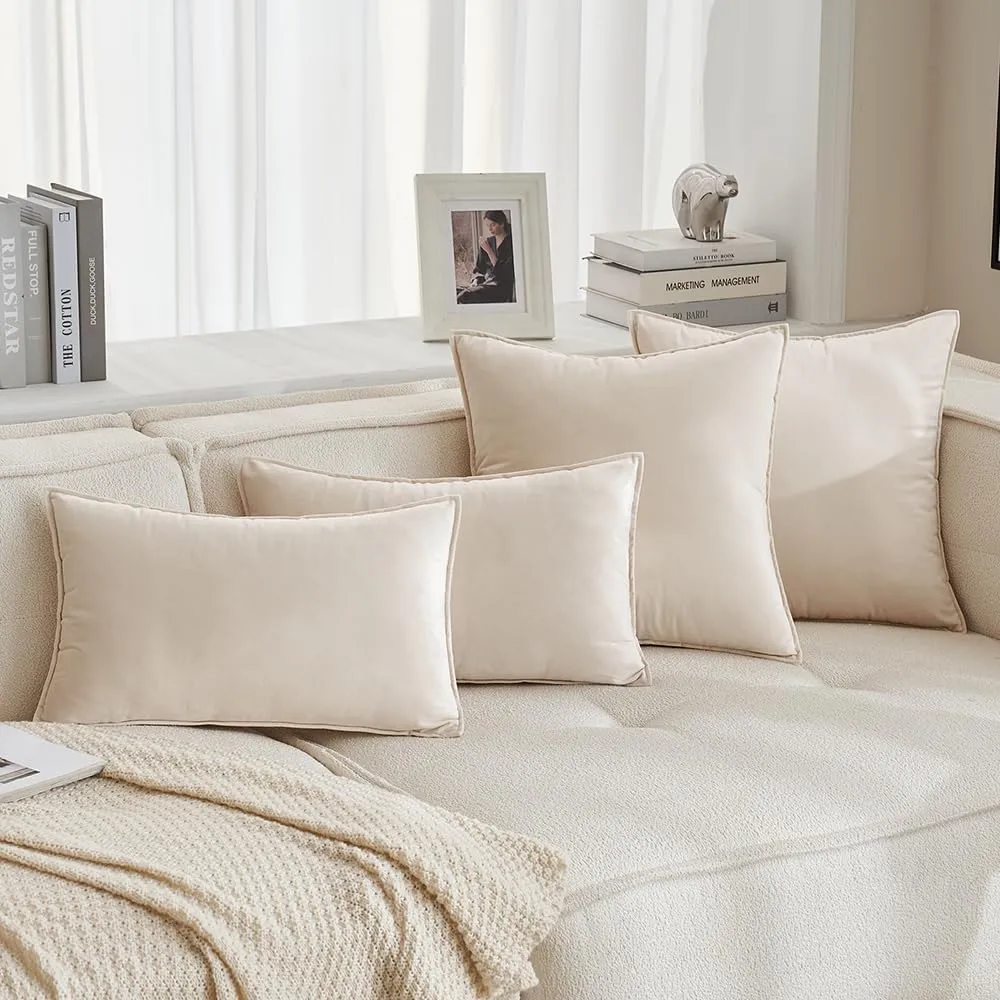 MIULEE Pack of 2 Decorative Velvet Throw Pillow Cover Soft Pillowcase Solid Square Cushion Case for Sofa Bedroom Car 20x20 Inch 50x50 Cm Cream White