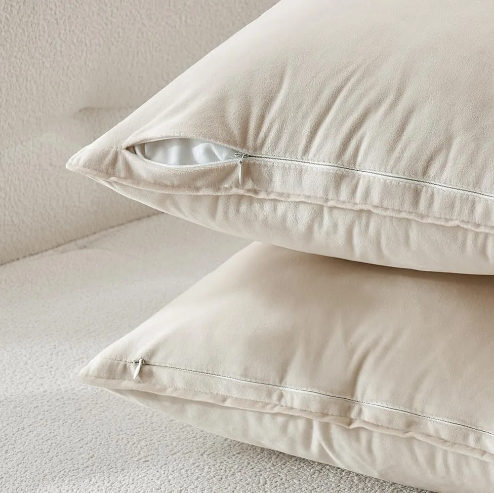 MIULEE Pack of 2 Decorative Velvet Throw Pillow Cover Soft Pillowcase Solid Square Cushion Case for Sofa Bedroom Car 20x20 Inch 50x50 Cm Cream White