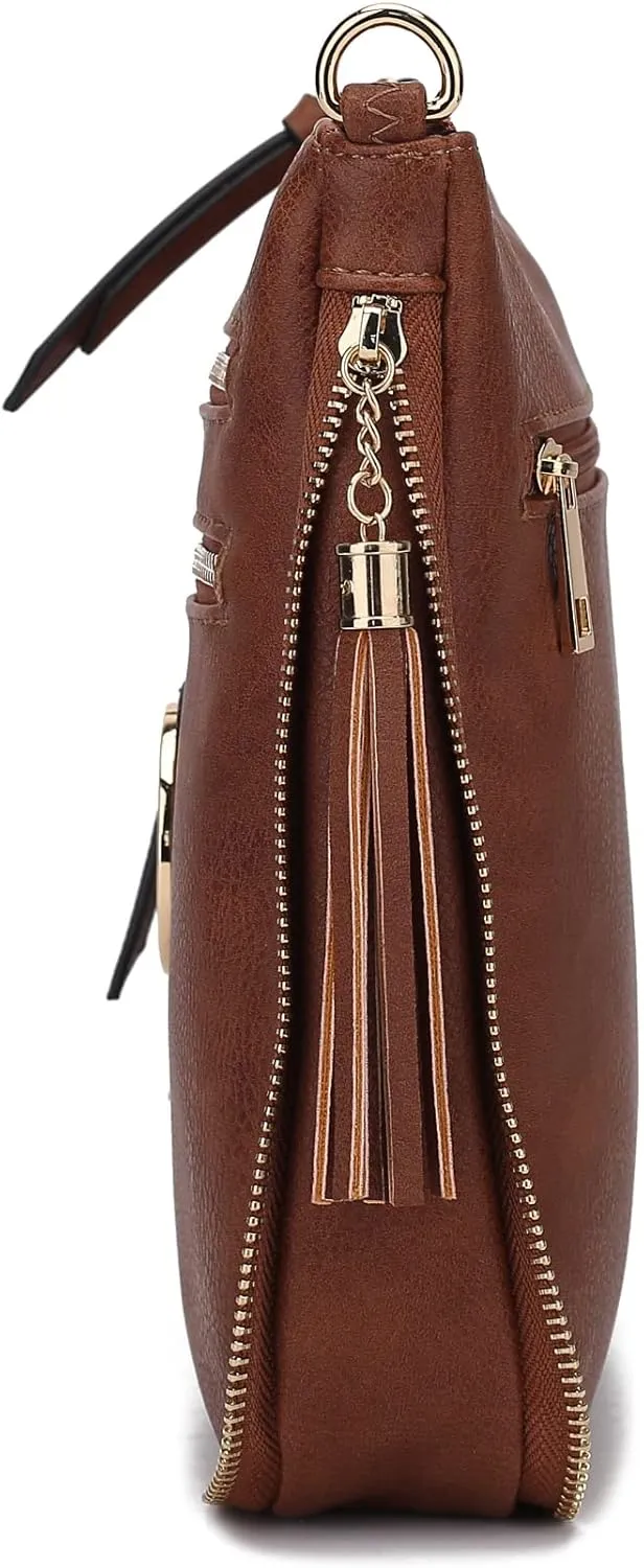 MKF Collection Crossbody Bag for Women – PU Leather Messenger Bag Purse – Designer Handbag Shoulder Strap Purse By Mia K