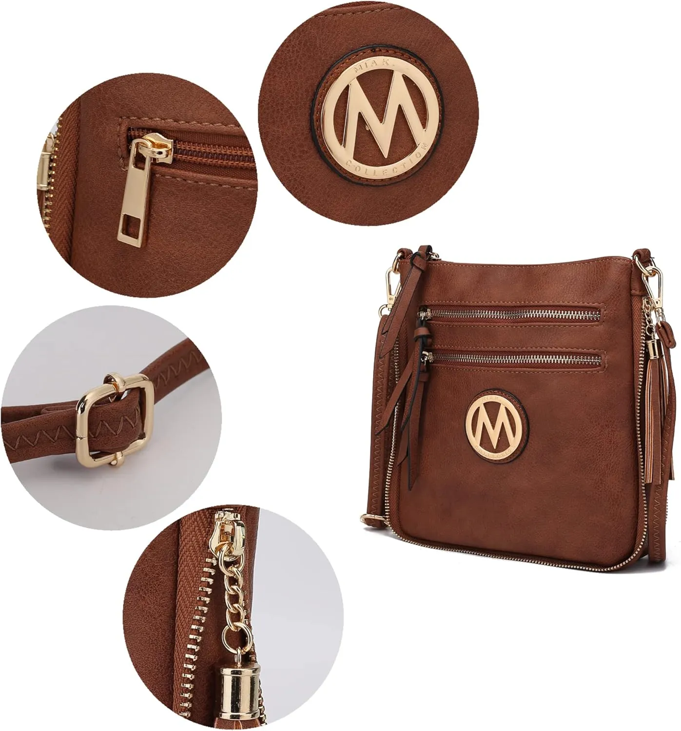 MKF Collection Crossbody Bag for Women – PU Leather Messenger Bag Purse – Designer Handbag Shoulder Strap Purse By Mia K
