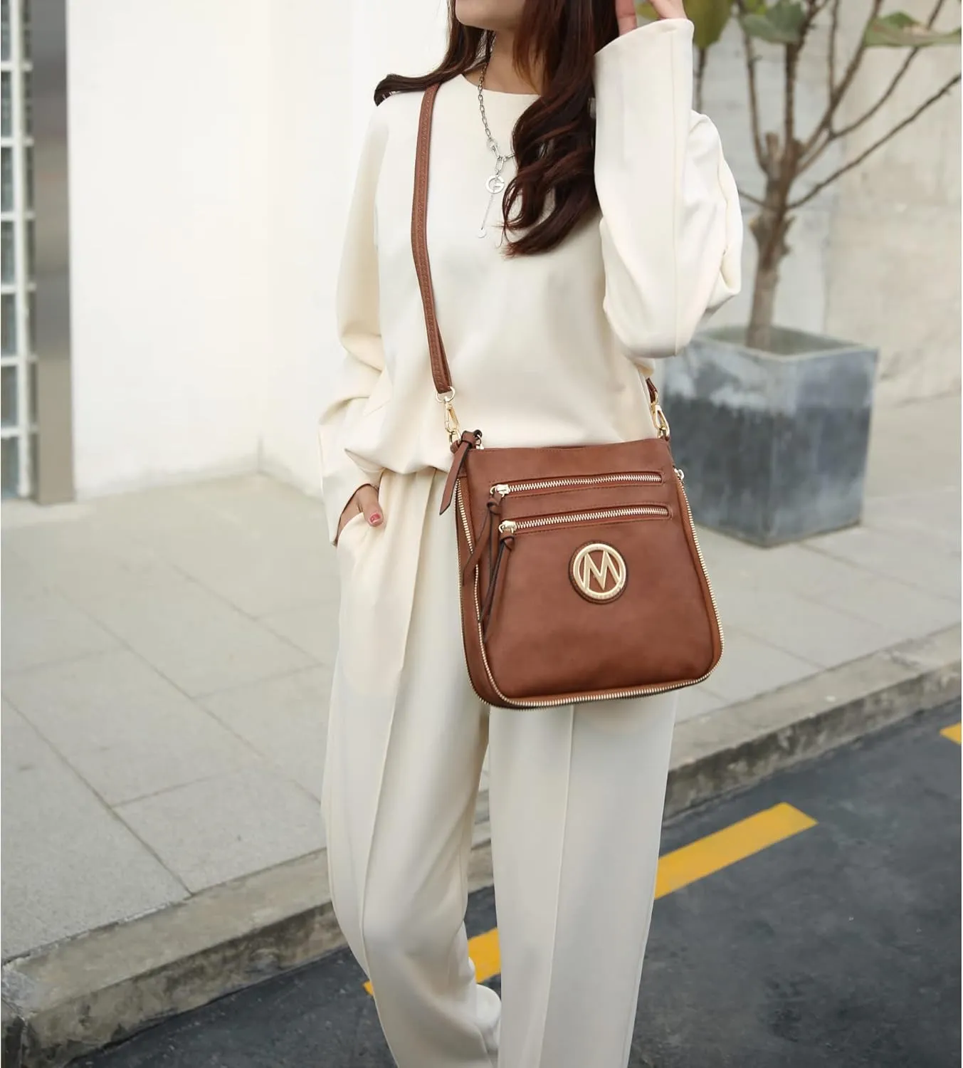 MKF Collection Crossbody Bag for Women – PU Leather Messenger Bag Purse – Designer Handbag Shoulder Strap Purse By Mia K