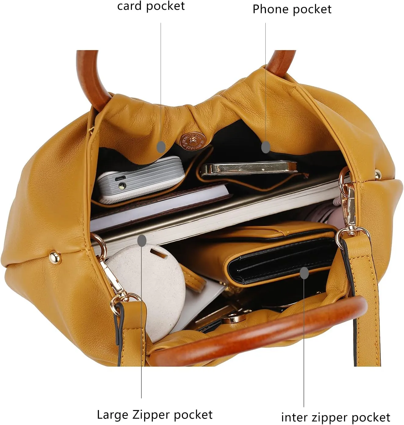 MKF Collection Tote Bag Set for Women, Vegan Leather Circular Wooden Top-Handle Shoulder Handbag Purse With Wristlet Wallet