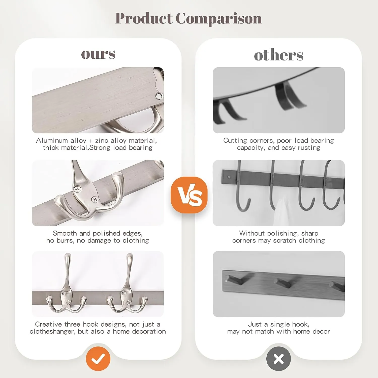 Modern Zinc Alloy Wall Mounted Coat Rack - Multi-Purpose Wall Hook Organizer with 5 Hooks, Rustproof Metal Hooks for Hallway, Bathroom, Bedroom (Silver Nickel, 1 Item-5 Hooks)