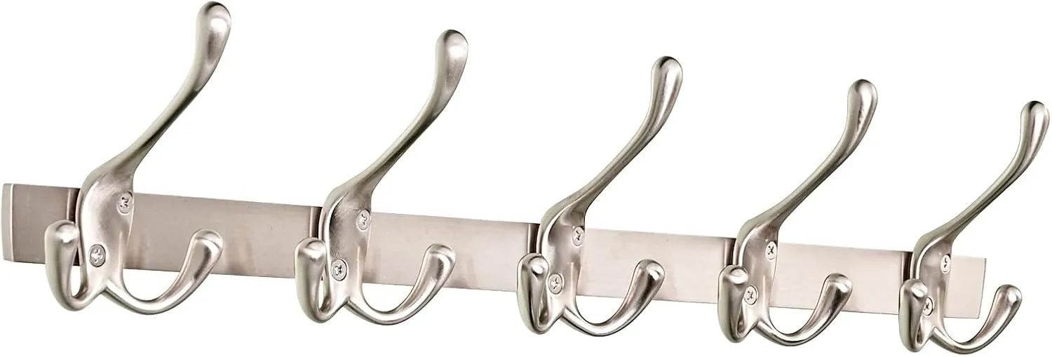 Modern Zinc Alloy Wall Mounted Coat Rack - Multi-Purpose Wall Hook Organizer with 5 Hooks, Rustproof Metal Hooks for Hallway, Bathroom, Bedroom (Silver Nickel, 1 Item-5 Hooks)