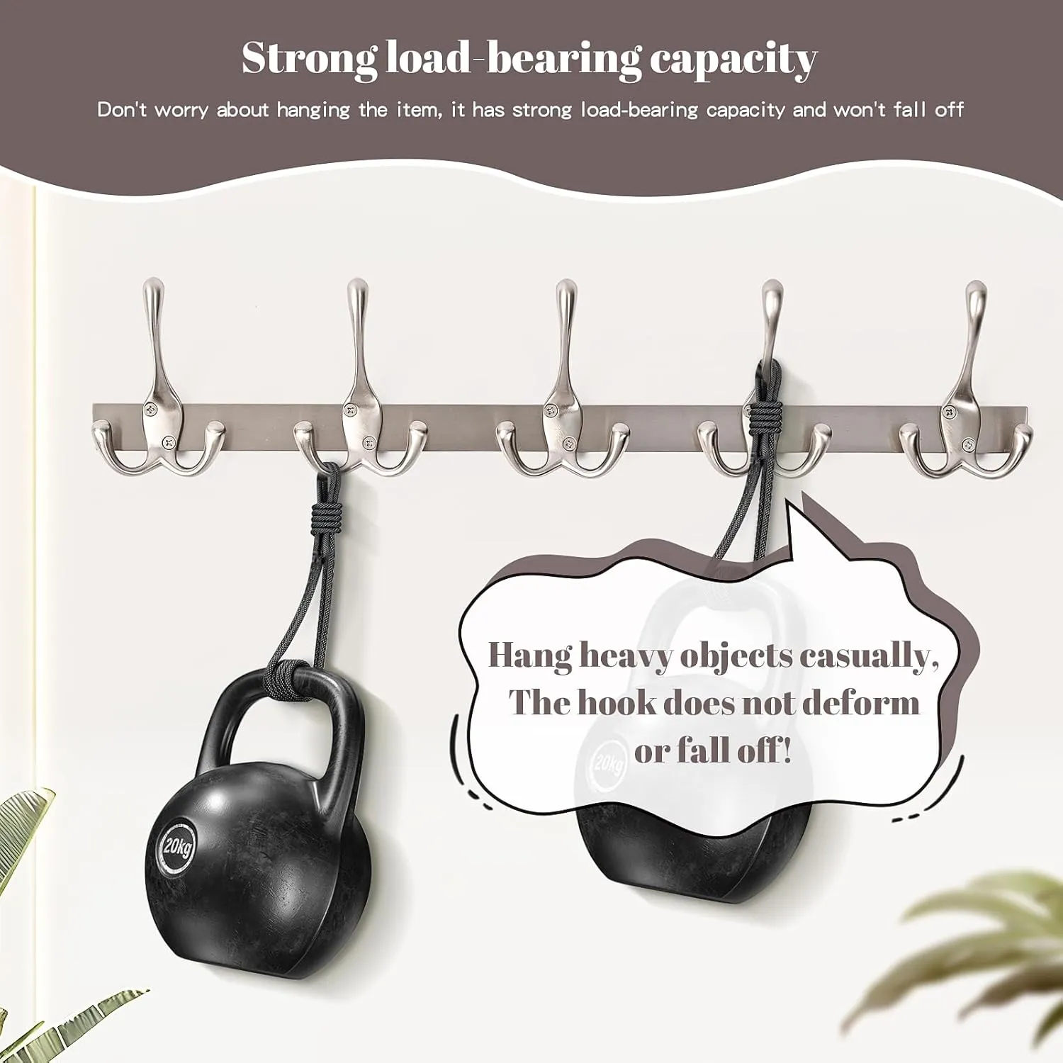 Modern Zinc Alloy Wall Mounted Coat Rack - Multi-Purpose Wall Hook Organizer with 5 Hooks, Rustproof Metal Hooks for Hallway, Bathroom, Bedroom (Silver Nickel, 1 Item-5 Hooks)