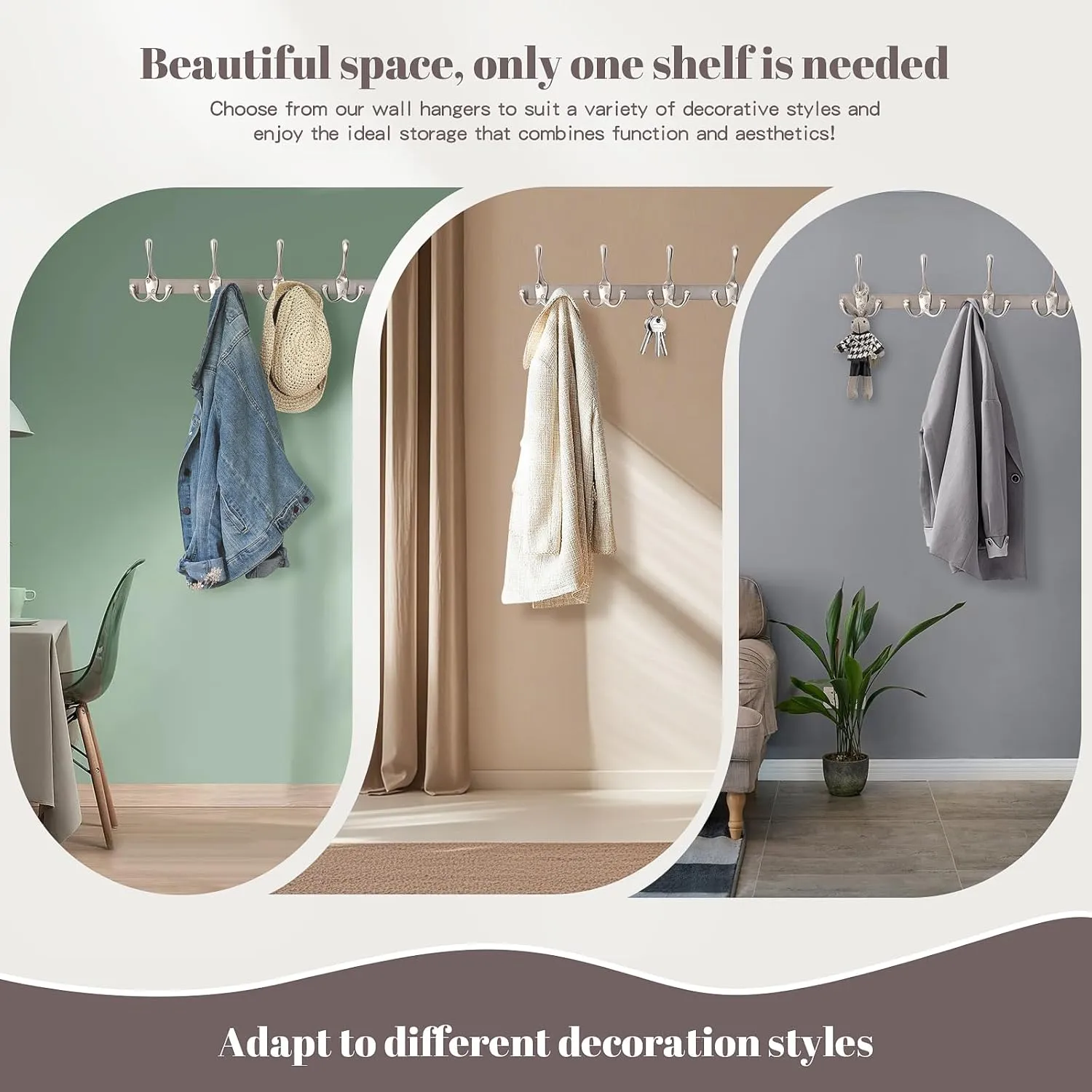 Modern Zinc Alloy Wall Mounted Coat Rack - Multi-Purpose Wall Hook Organizer with 5 Hooks, Rustproof Metal Hooks for Hallway, Bathroom, Bedroom (Silver Nickel, 1 Item-5 Hooks)