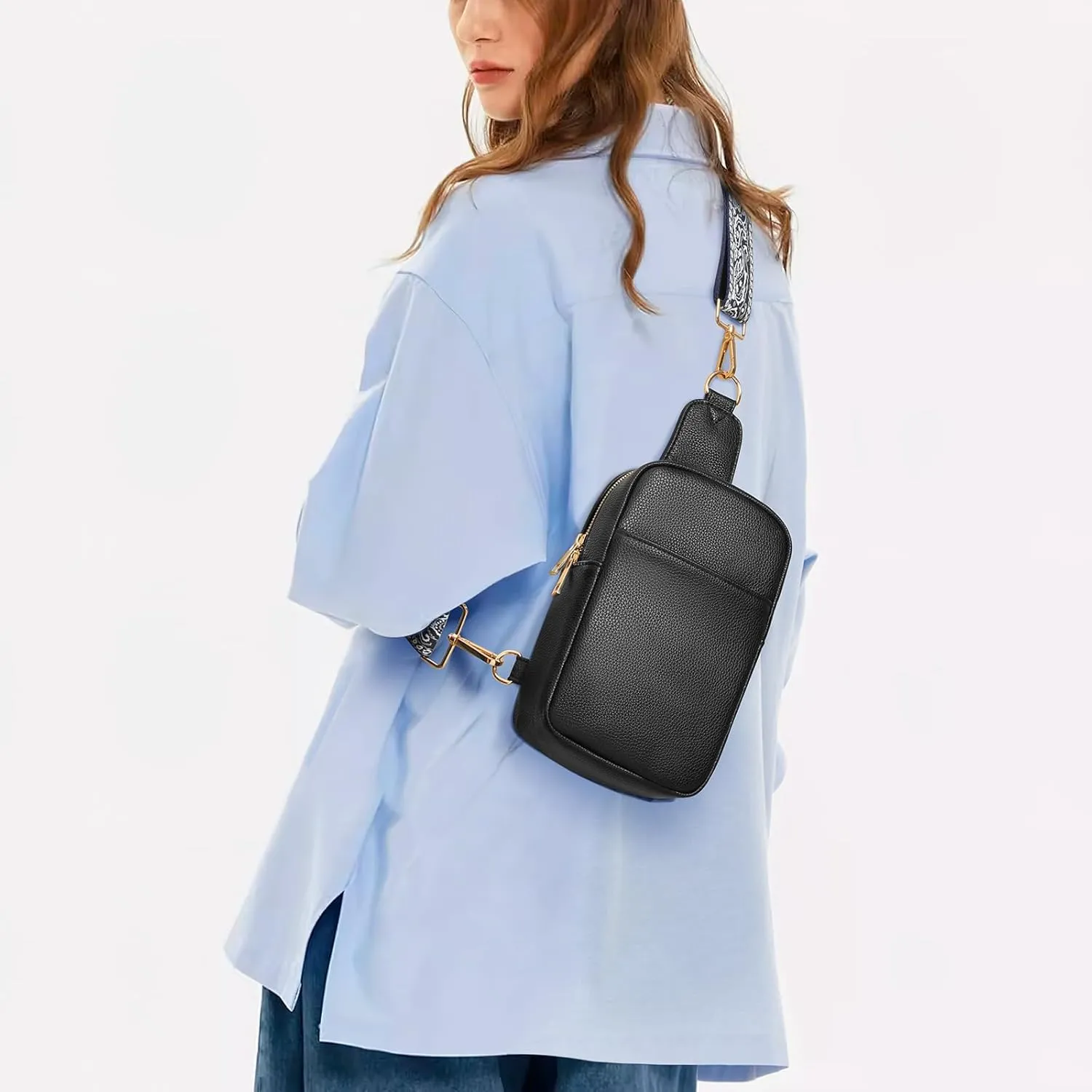 MoKo Vegan Leather Sling Bag - Small Trendy Casual Detachable Shoulder Strap Crossbody Bags for Women and Men Hiking Travel