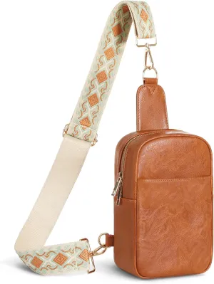 MoKo Vegan Leather Sling Bag - Small Trendy Casual Detachable Shoulder Strap Crossbody Bags for Women and Men Hiking Travel