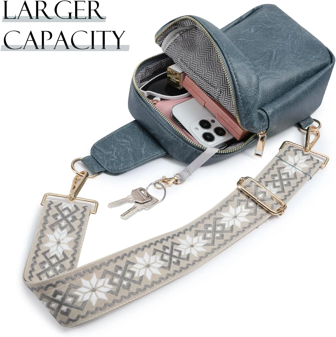 MoKo Vegan Leather Sling Bag - Small Trendy Casual Detachable Shoulder Strap Crossbody Bags for Women and Men Hiking Travel
