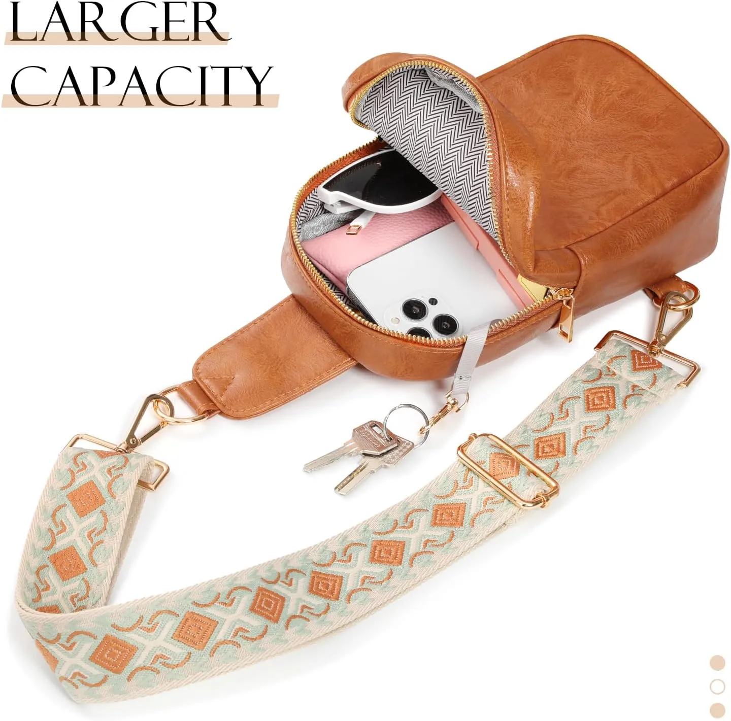 MoKo Vegan Leather Sling Bag - Small Trendy Casual Detachable Shoulder Strap Crossbody Bags for Women and Men Hiking Travel
