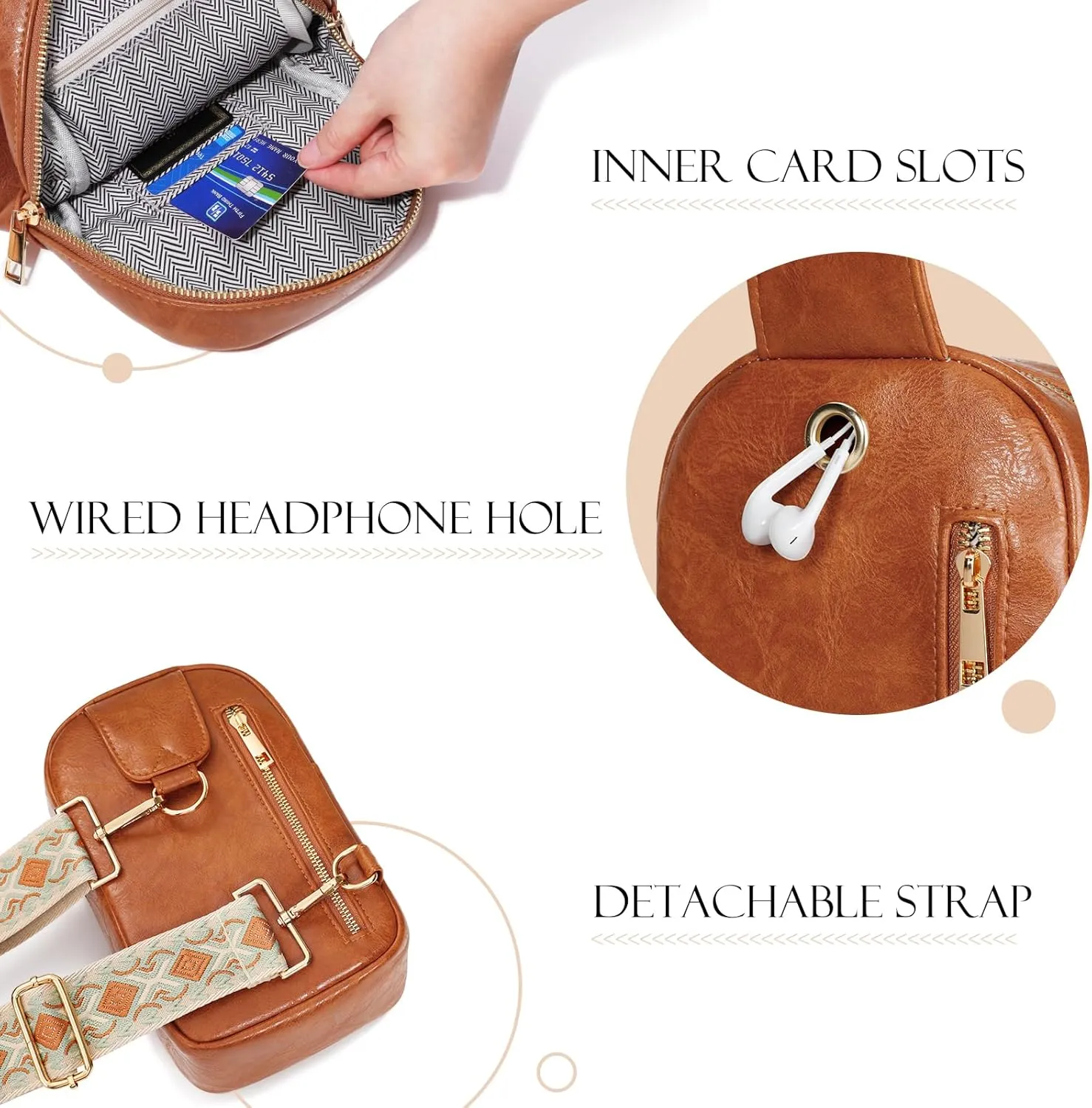 MoKo Vegan Leather Sling Bag - Small Trendy Casual Detachable Shoulder Strap Crossbody Bags for Women and Men Hiking Travel