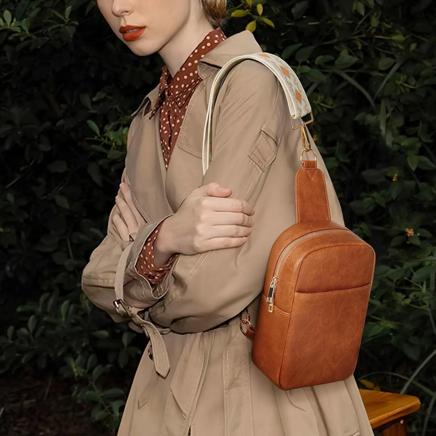 MoKo Vegan Leather Sling Bag - Small Trendy Casual Detachable Shoulder Strap Crossbody Bags for Women and Men Hiking Travel
