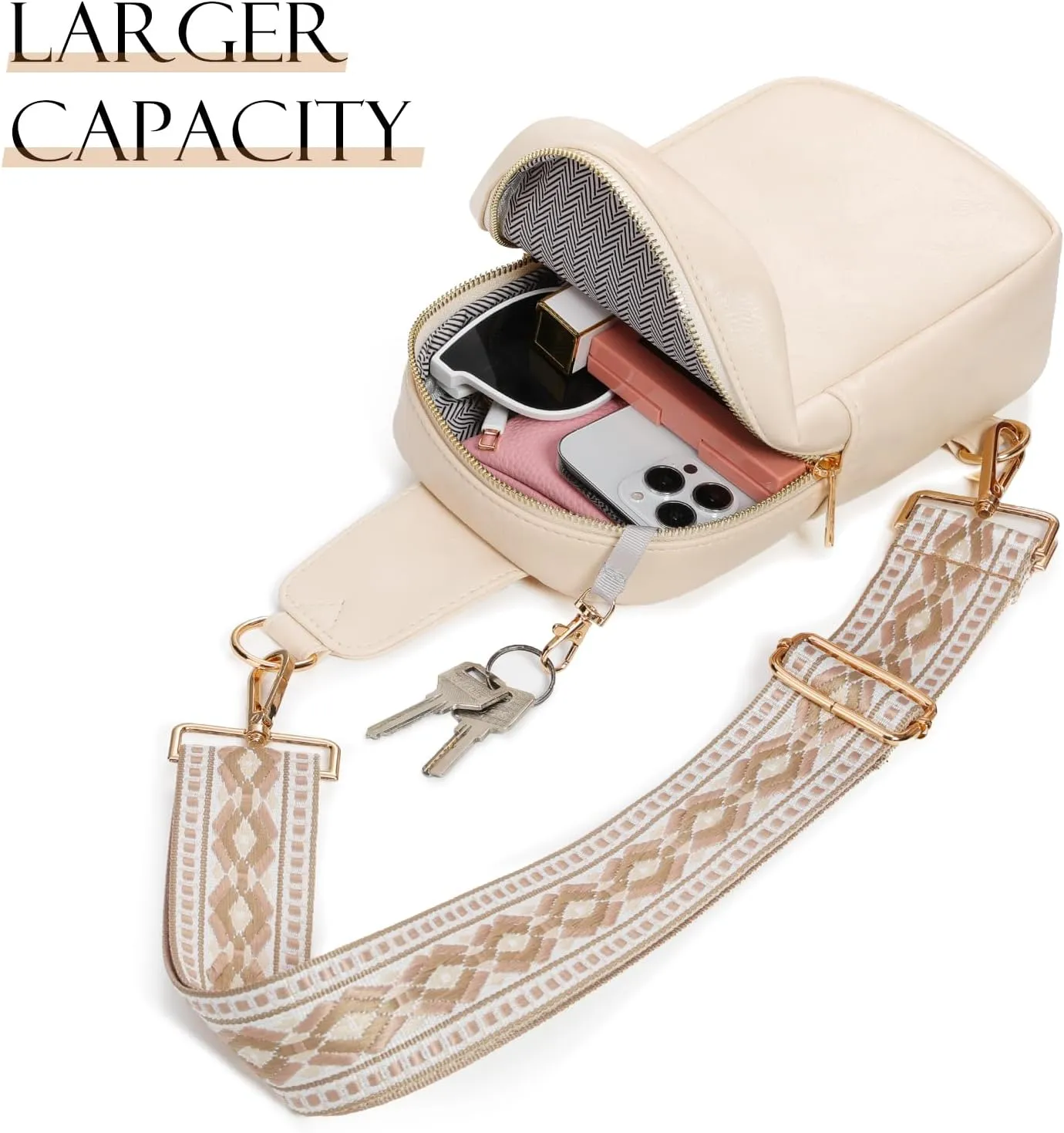 MoKo Vegan Leather Sling Bag - Small Trendy Casual Detachable Shoulder Strap Crossbody Bags for Women and Men Hiking Travel