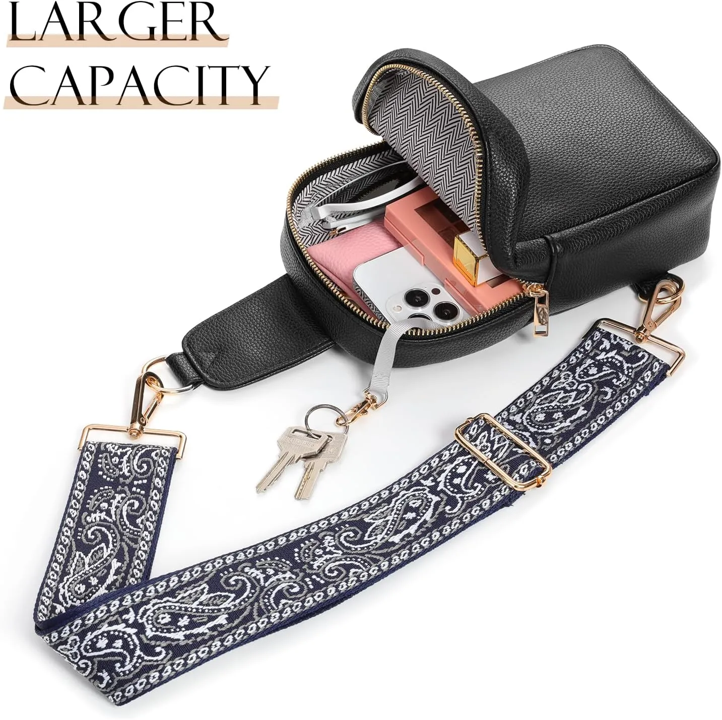 MoKo Vegan Leather Sling Bag - Small Trendy Casual Detachable Shoulder Strap Crossbody Bags for Women and Men Hiking Travel