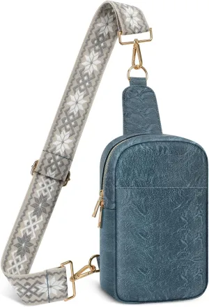 MoKo Vegan Leather Sling Bag - Small Trendy Casual Detachable Shoulder Strap Crossbody Bags for Women and Men Hiking Travel