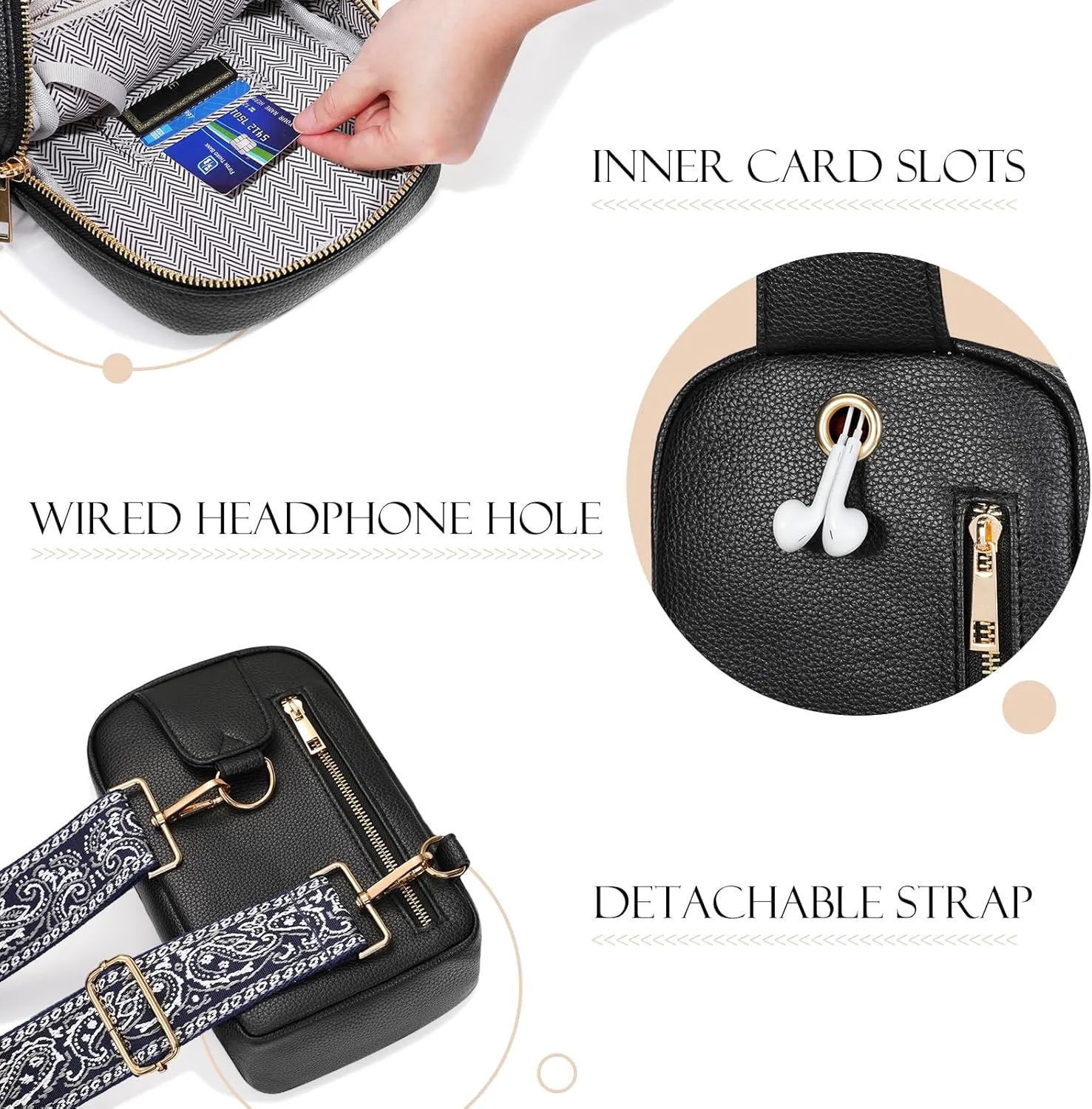 MoKo Vegan Leather Sling Bag - Small Trendy Casual Detachable Shoulder Strap Crossbody Bags for Women and Men Hiking Travel