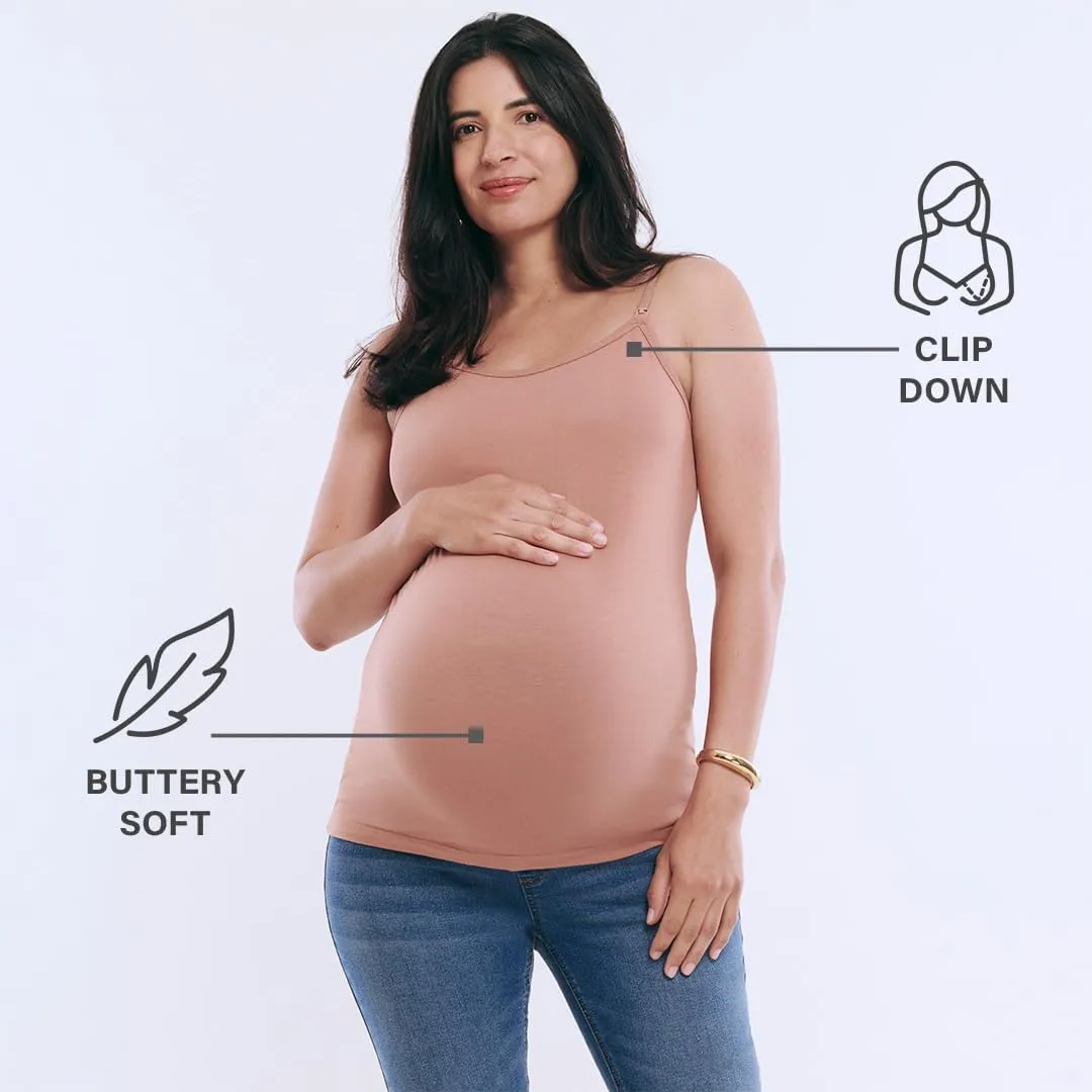 Motherhood Maternity Women's Clip Down Nursing Tank Top Cami with Adjustable Straps for Breastfeeding