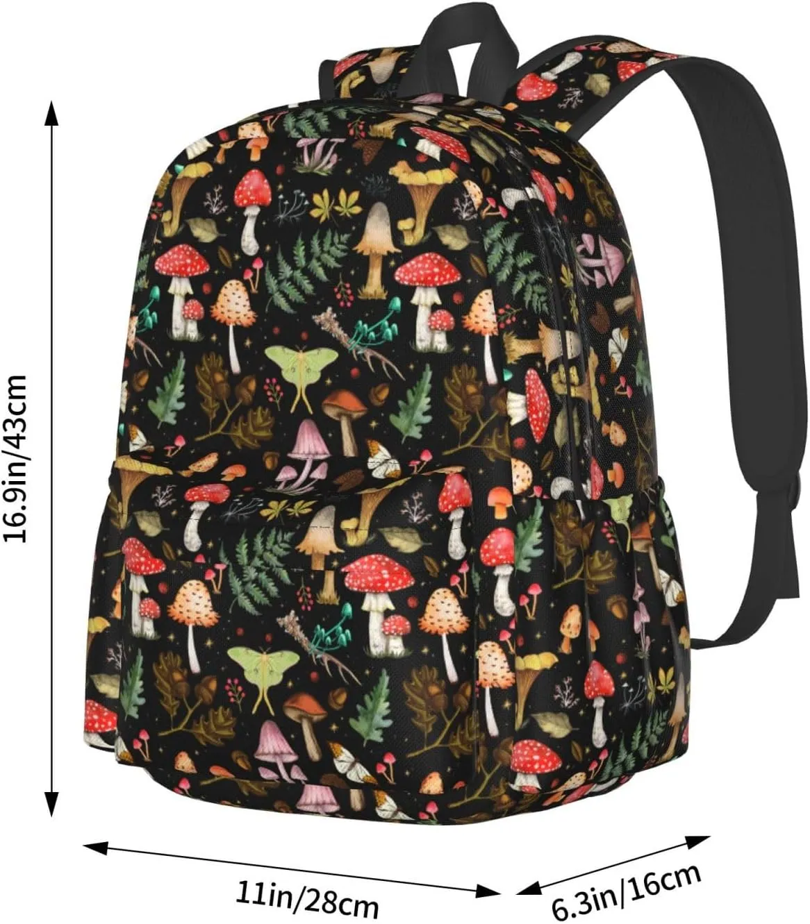 Mushrooms Waterproof Backpack Adjustable Shoulder Straps Bag Large Capacity Casual Daypack Bookbag For Travel Work