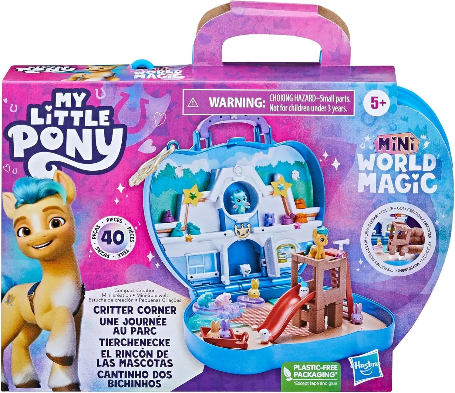 My Little Pony Mini World Magic Compact Creation Critter Corner Toy, Buildable Playset with Hitch Trailblazer Pony for Kids Ages 5 and Up