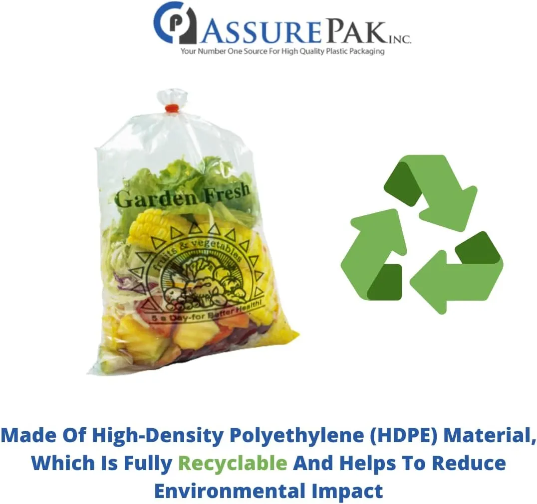 Narrow Profile Produce Roll Bags with Extended plastic core Garden Fresh - 15"X20" - 3000 Bags - 4 Rolls - 8 microns - Clear