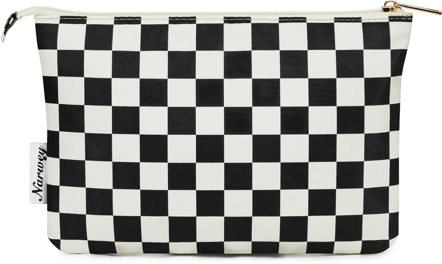 Narwey Small Checkered Makeup Bag for Purse Small Cosmetic Bag Women Travel Makeup Pouch Zipper Pouch (Black Checkerboard)