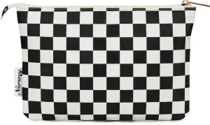 Narwey Small Checkered Makeup Bag for Purse Small Cosmetic Bag Women Travel Makeup Pouch Zipper Pouch (Black Checkerboard)