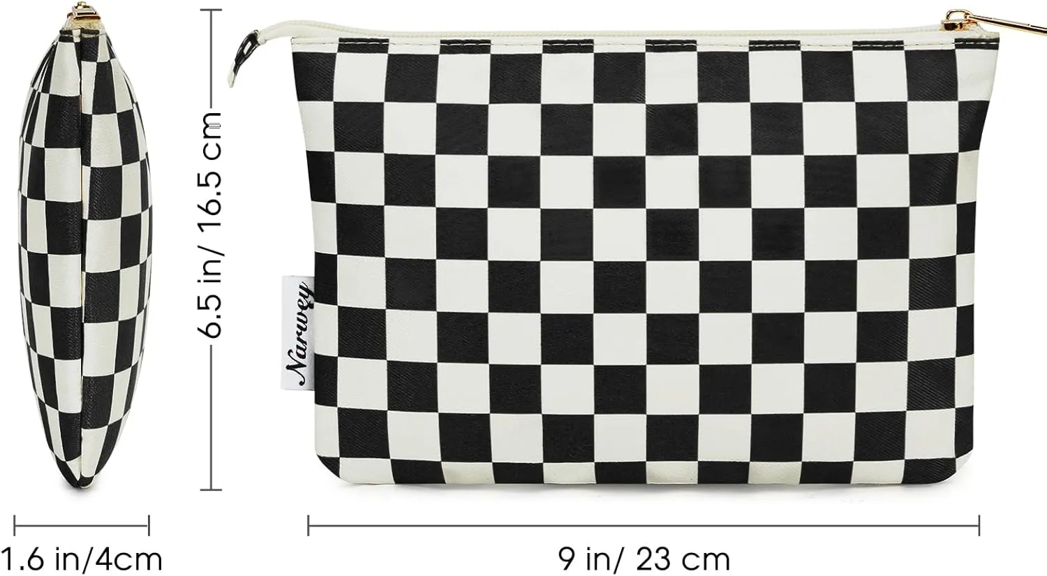 Narwey Small Checkered Makeup Bag for Purse Small Cosmetic Bag Women Travel Makeup Pouch Zipper Pouch (Black Checkerboard)