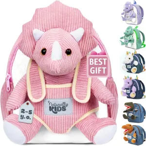 Naturally KIDS Pink Dinosaur Toys for Girls, Triceratops Toy, Dinosaur Gifts for 2 3 Year Old Girls, Toddler Backpack