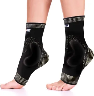 NeoAlly Copper Ankle Compression Sleeve with Gel Pads Ankle Support Brace for Plantar Fasciitis, Sprained Ankle, Achilles Tendon, Pain Relief, Small, 1 Pair