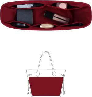 Neverfull MM Organizer, Compatible with Louis Vuitton Neverfull MM, Purse Organizer with Silky Satin, Lightweight Bag Shaper, Multiple Pockets for Storage (Ruby)
