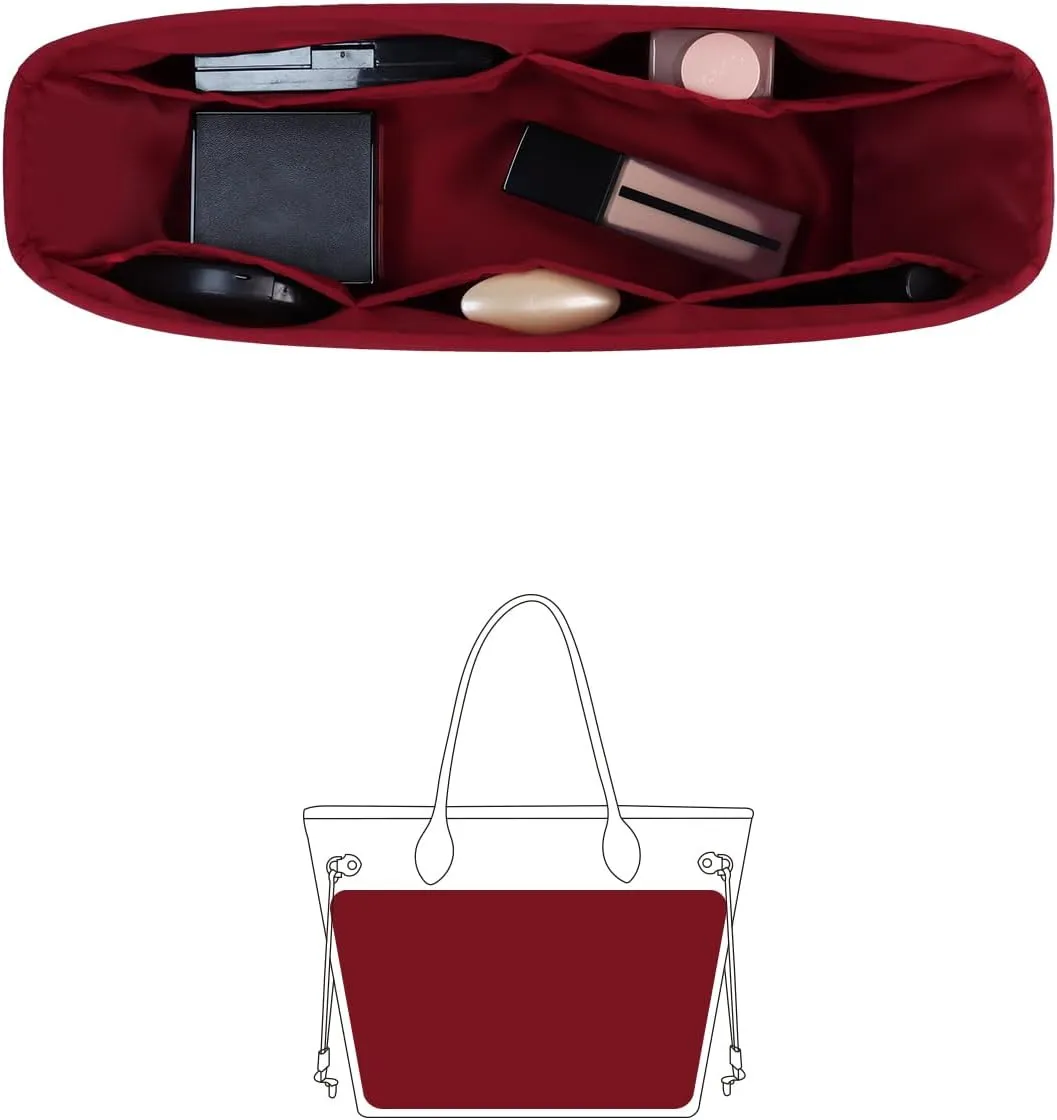 Neverfull MM Organizer, Compatible with Louis Vuitton Neverfull MM, Purse Organizer with Silky Satin, Lightweight Bag Shaper, Multiple Pockets for Storage (Ruby)