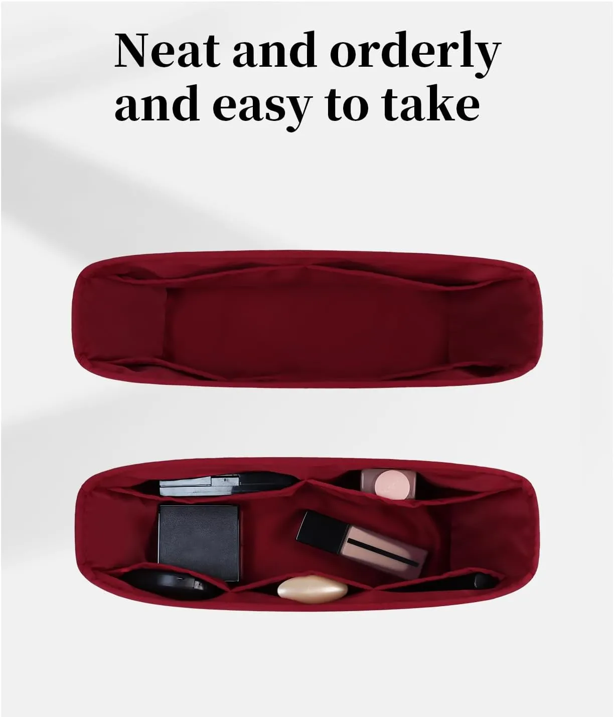 Neverfull MM Organizer, Compatible with Louis Vuitton Neverfull MM, Purse Organizer with Silky Satin, Lightweight Bag Shaper, Multiple Pockets for Storage (Ruby)