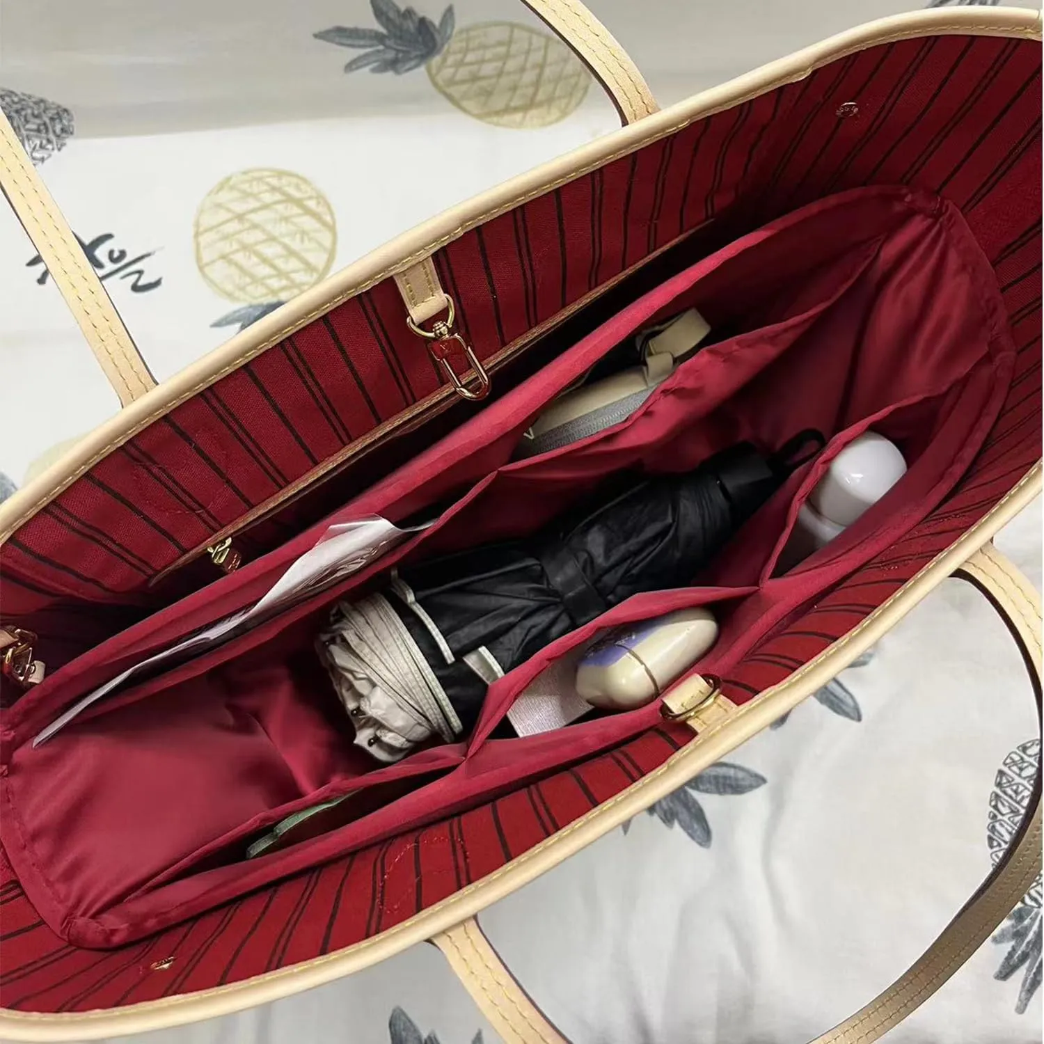 Neverfull MM Organizer, Compatible with Louis Vuitton Neverfull MM, Purse Organizer with Silky Satin, Lightweight Bag Shaper, Multiple Pockets for Storage (Ruby)
