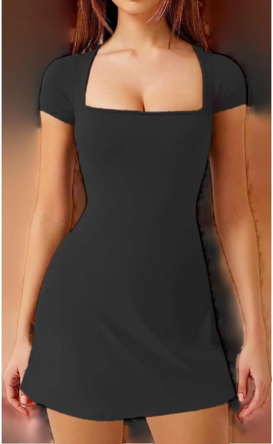 New Solid Color A Line Skirt Style Dresses, U Neck and Waistband Designed Dress, Slim Elastic Fitted Gowns for Women