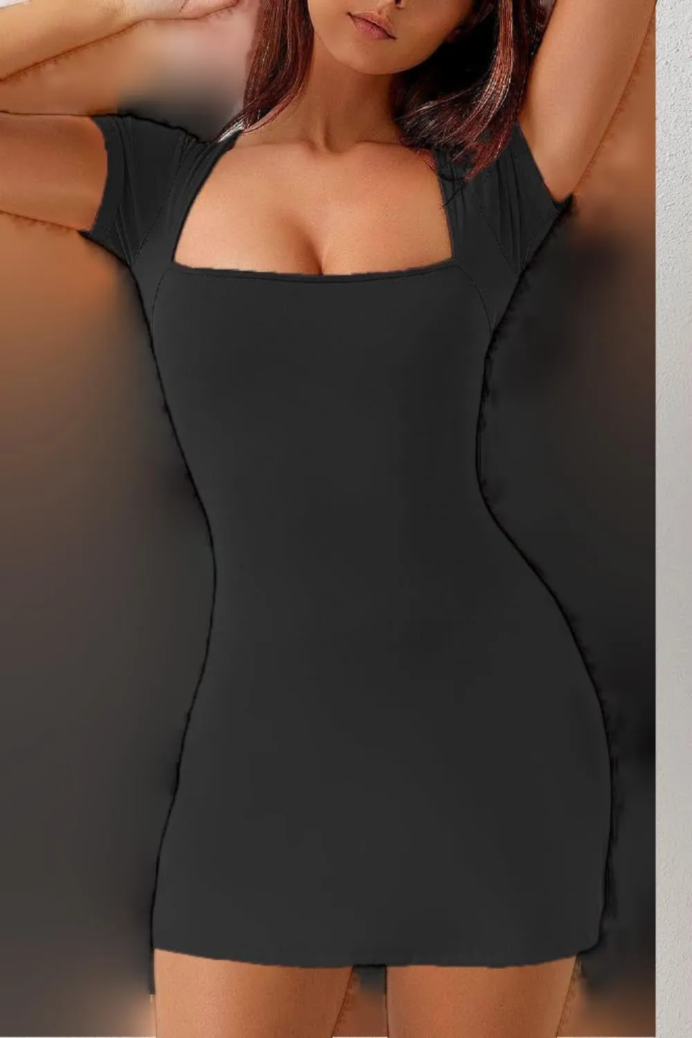 New Solid Color A Line Skirt Style Dresses, U Neck and Waistband Designed Dress, Slim Elastic Fitted Gowns for Women