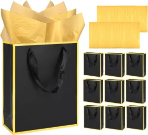 Nimbbex 25Pack Metallic Gift Bags with Handles and Tissue,9x 7x 3.1 Inch Thank You 5 Senses Gift Bags for Wedding,Birthday,Mothers Bay,Graduation (Black)