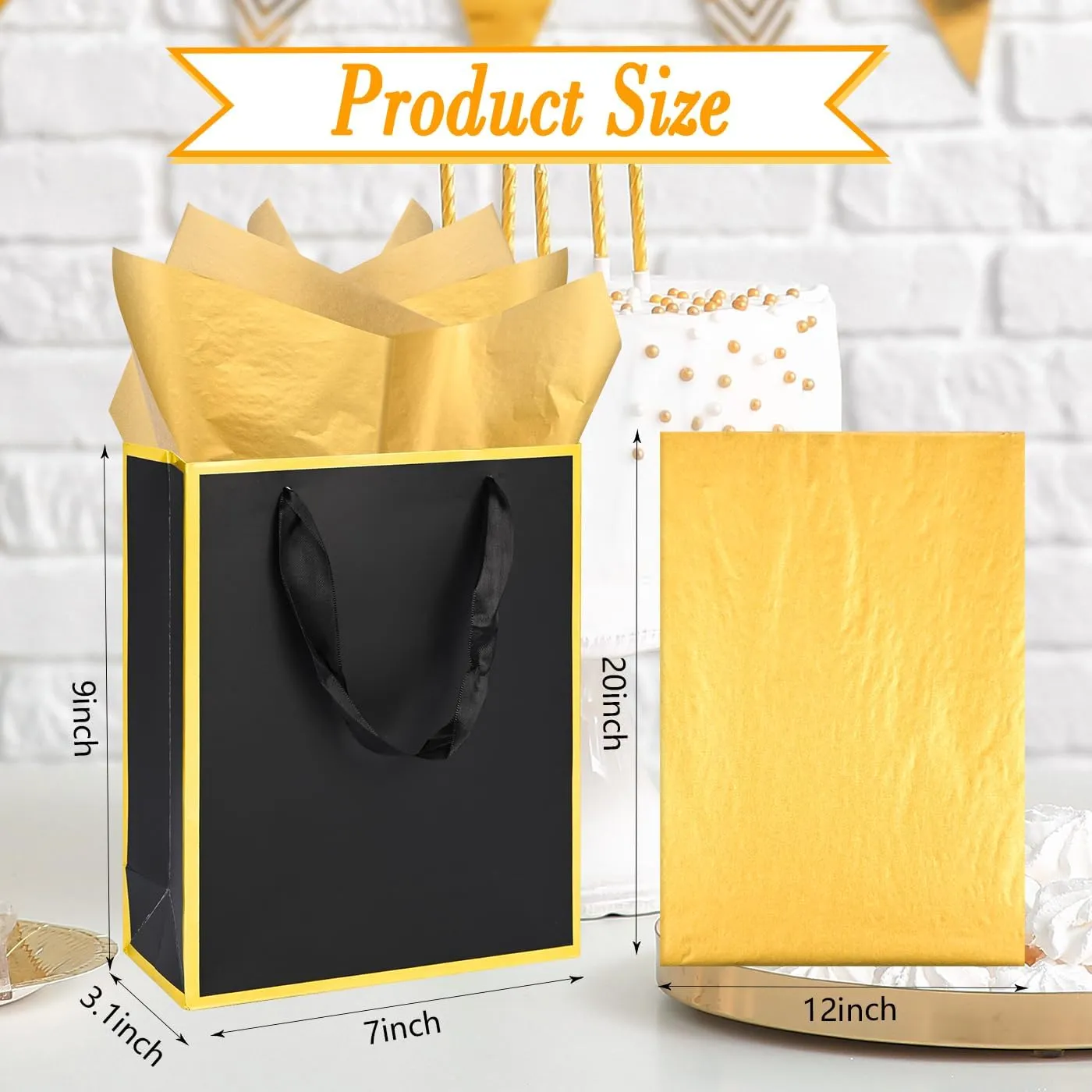 Nimbbex 25Pack Metallic Gift Bags with Handles and Tissue,9x 7x 3.1 Inch Thank You 5 Senses Gift Bags for Wedding,Birthday,Mothers Bay,Graduation (Black)