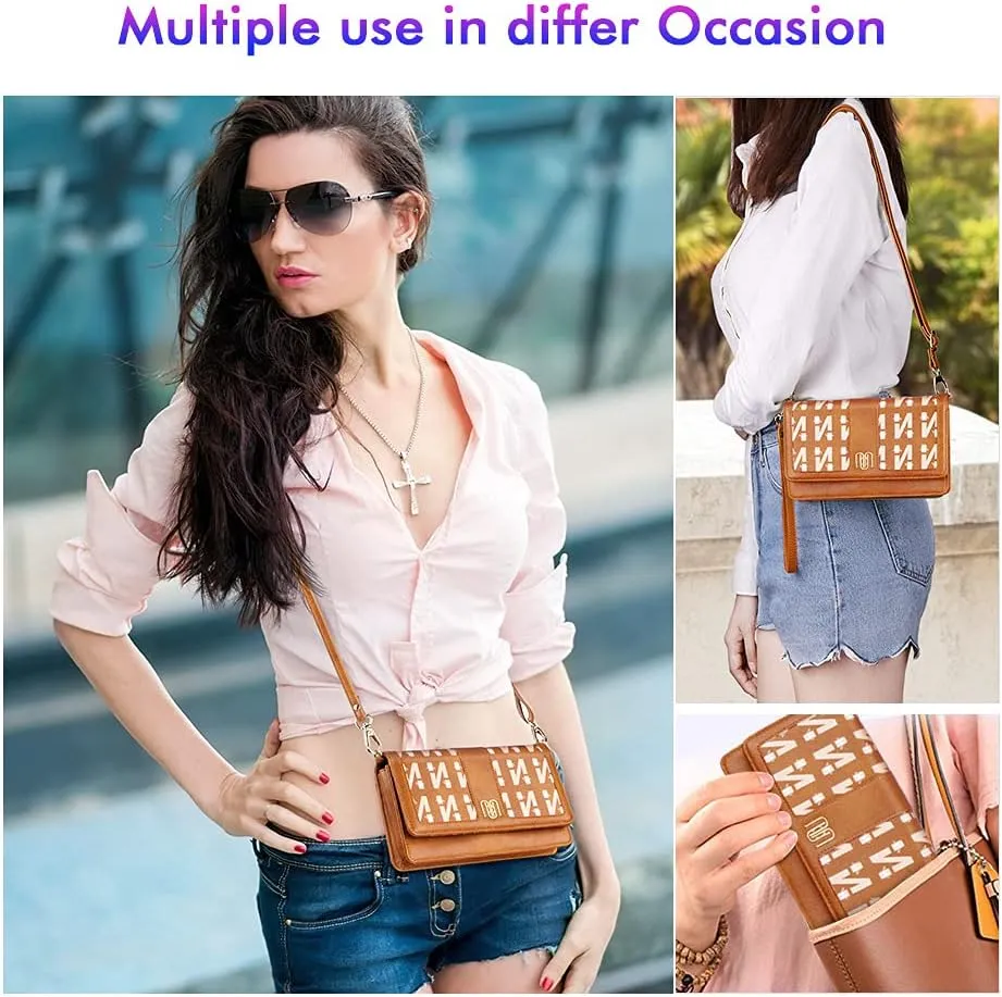nuoku Women Small Crossbody Bag Cellphone Purse Wallet with RFID Card Slots 2 Straps