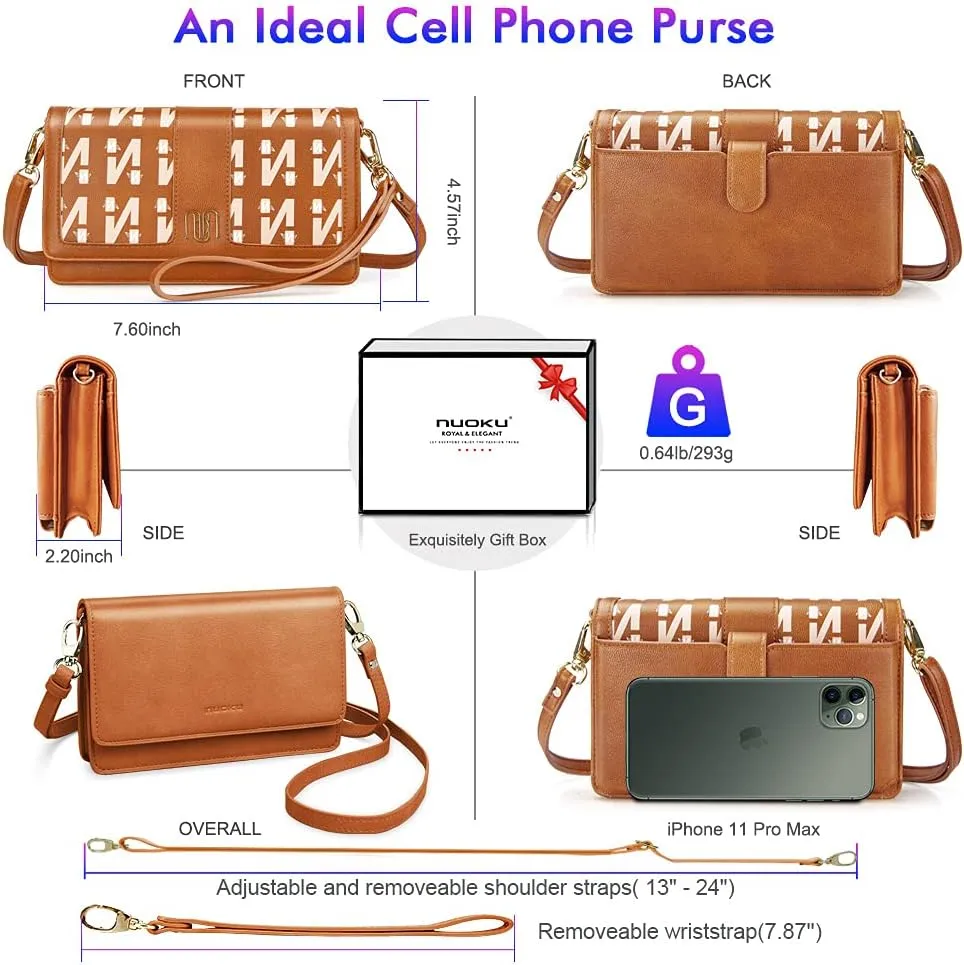 nuoku Women Small Crossbody Bag Cellphone Purse Wallet with RFID Card Slots 2 Straps