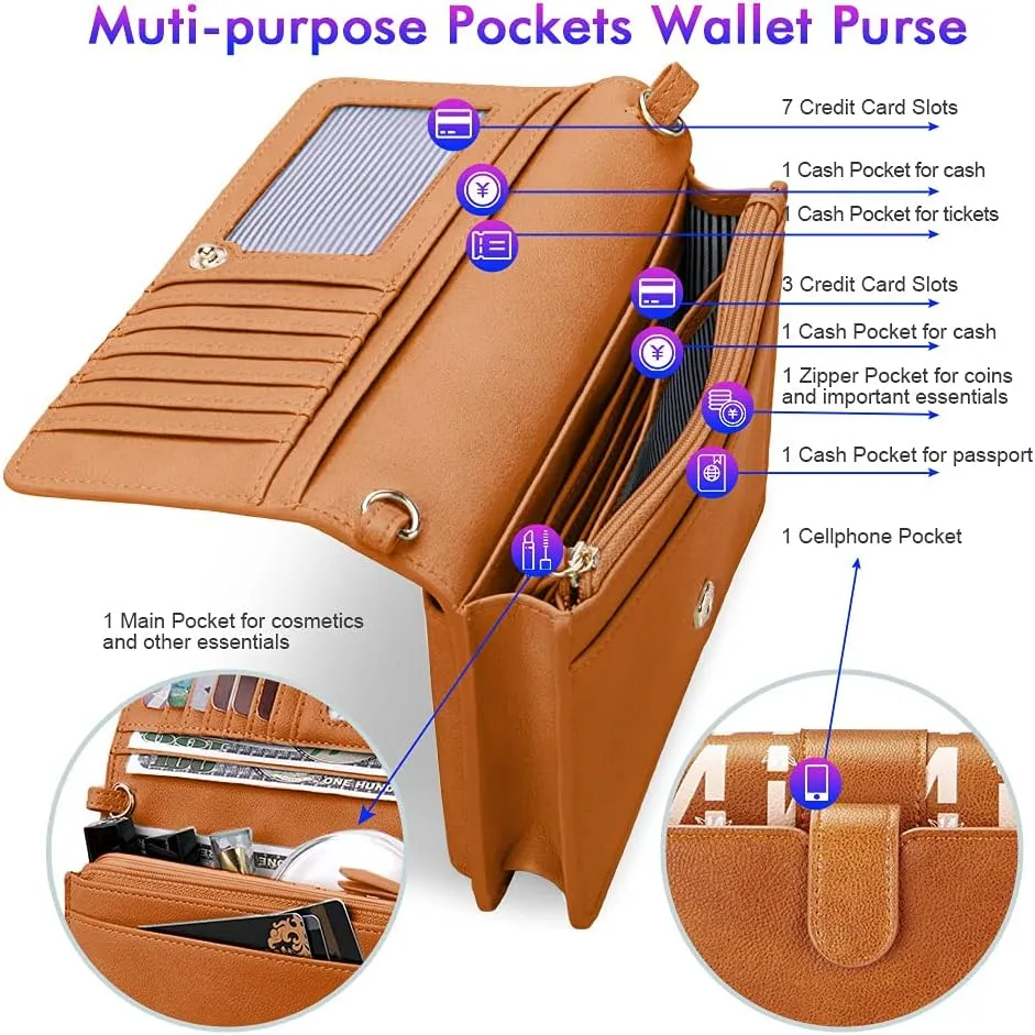nuoku Women Small Crossbody Bag Cellphone Purse Wallet with RFID Card Slots 2 Straps