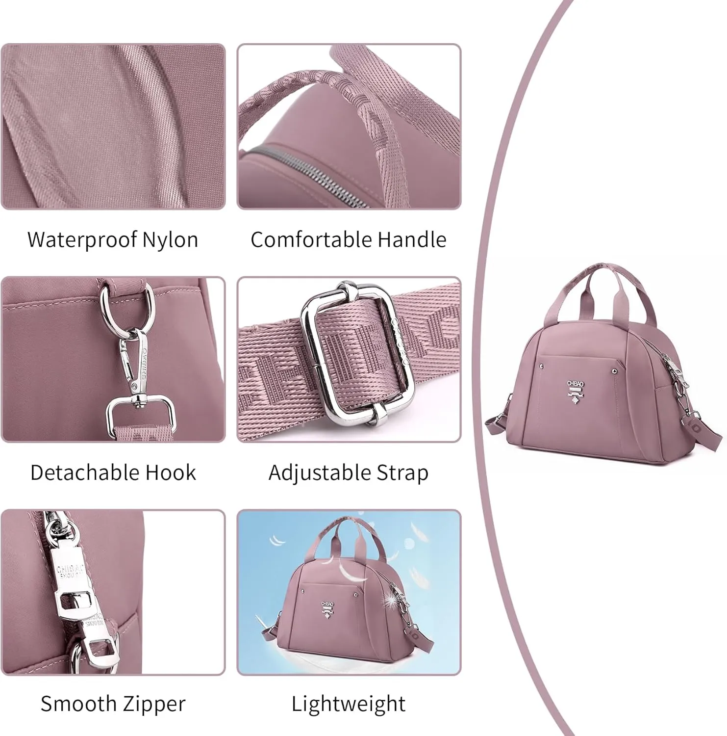 Nylon Crossbody Bag for Women Waterproof Shoulder Bag Lightweight Purse with Pockets Ladies Travel Handbag (Red)