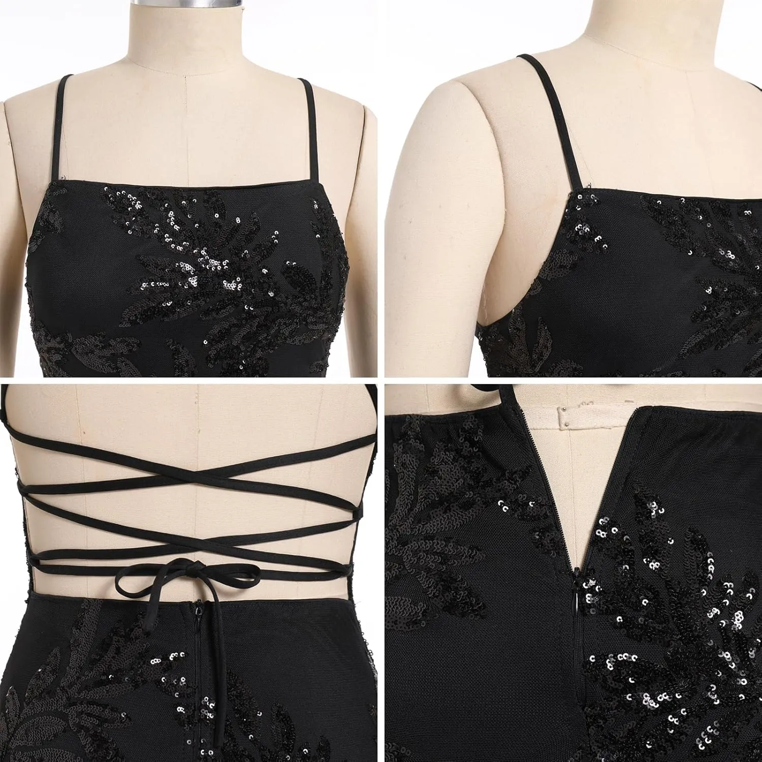ODIZLI Women's Spaghetti Straps Sparkly Sequins Bodycon Mini Dance Homecoming Dress Party Nightclub