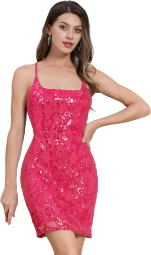 ODIZLI Women's Spaghetti Straps Sparkly Sequins Bodycon Mini Dress Party Nightclub