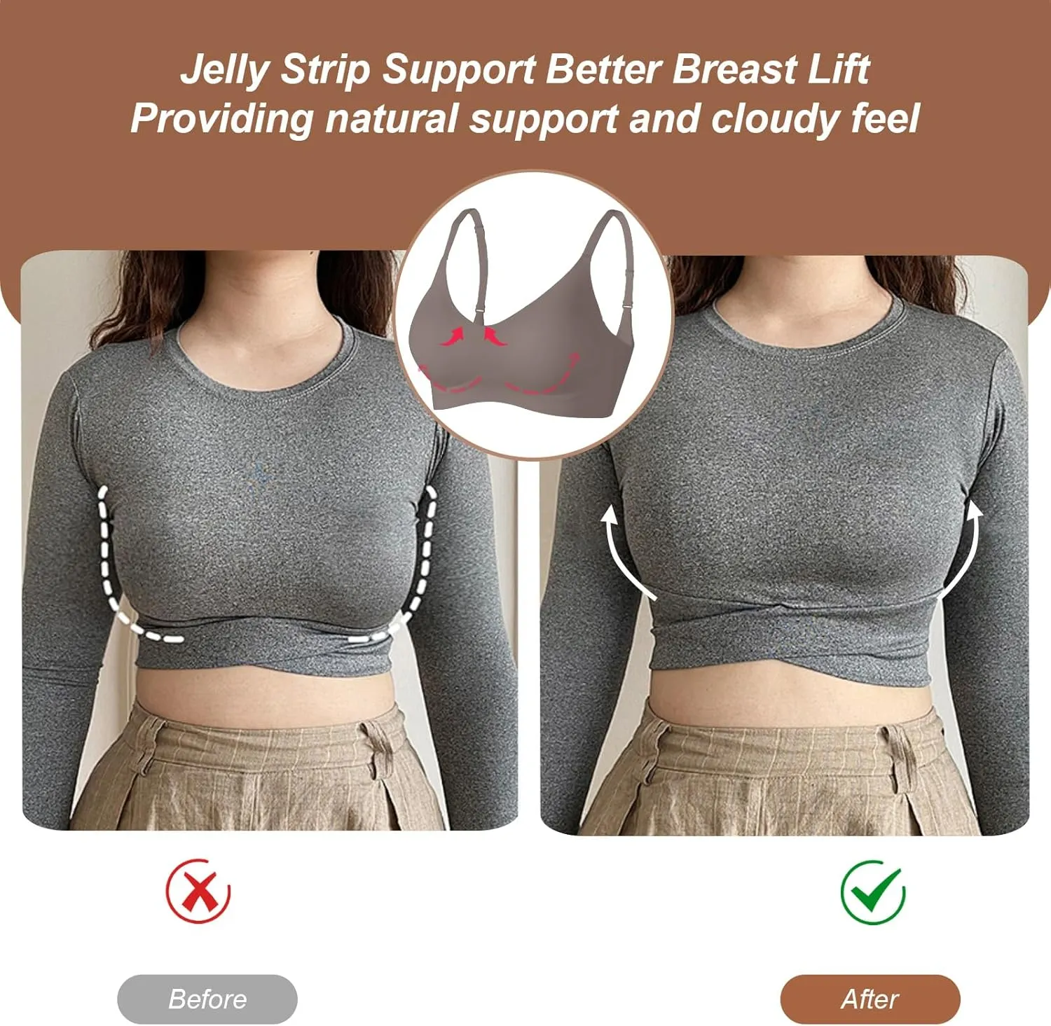 OEAK Womens Push Up Everyday Bras Comfortable Wireless Bralettes V Neck Seamless Bra Smooth Brassiere Wire Free Basic Bras