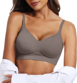 OEAK Womens Push Up Everyday Bras Comfortable Wireless Bralettes V Neck Seamless Bra Smooth Brassiere Wire Free Basic Bras