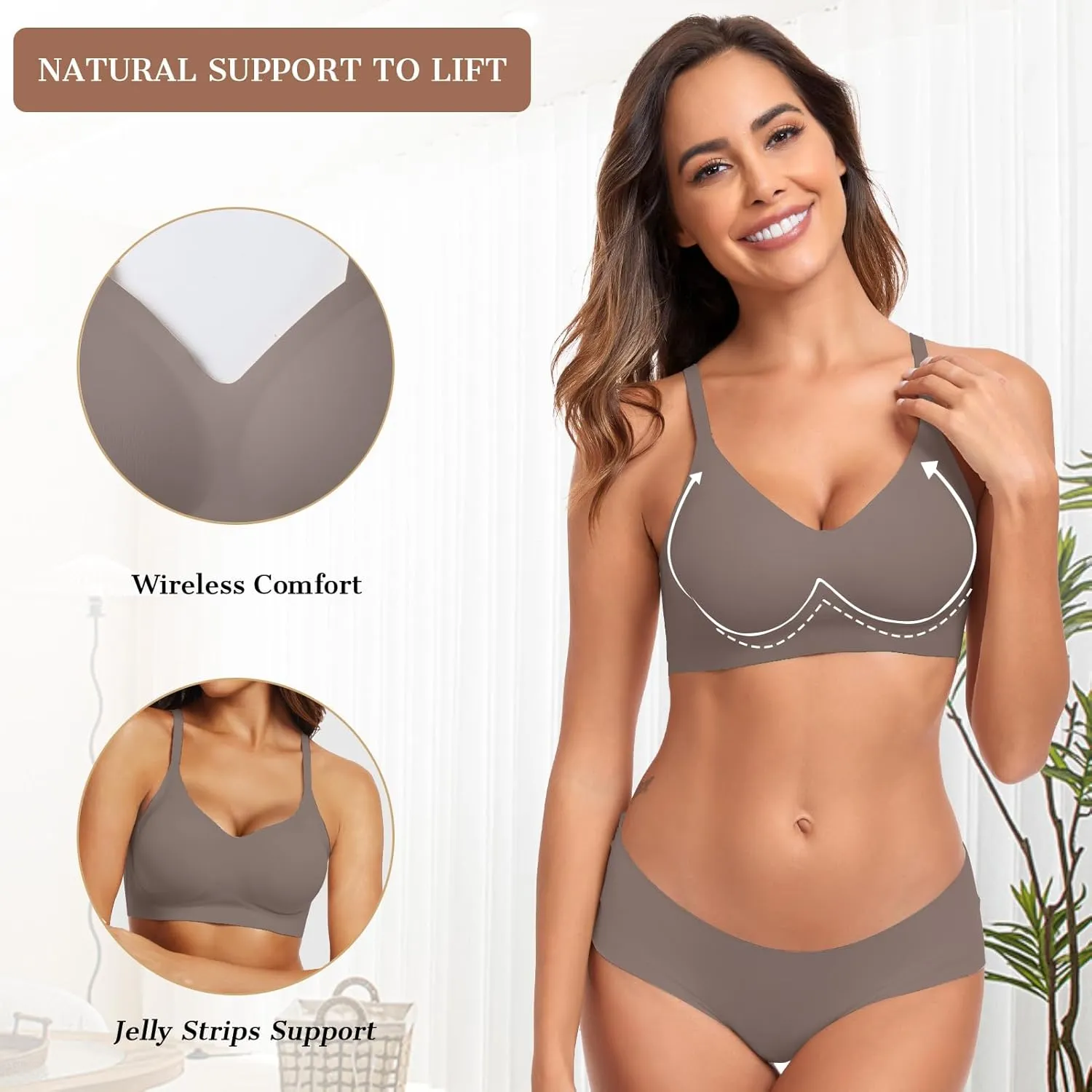 OEAK Womens Push Up Everyday Bras Comfortable Wireless Bralettes V Neck Seamless Bra Smooth Brassiere Wire Free Basic Bras