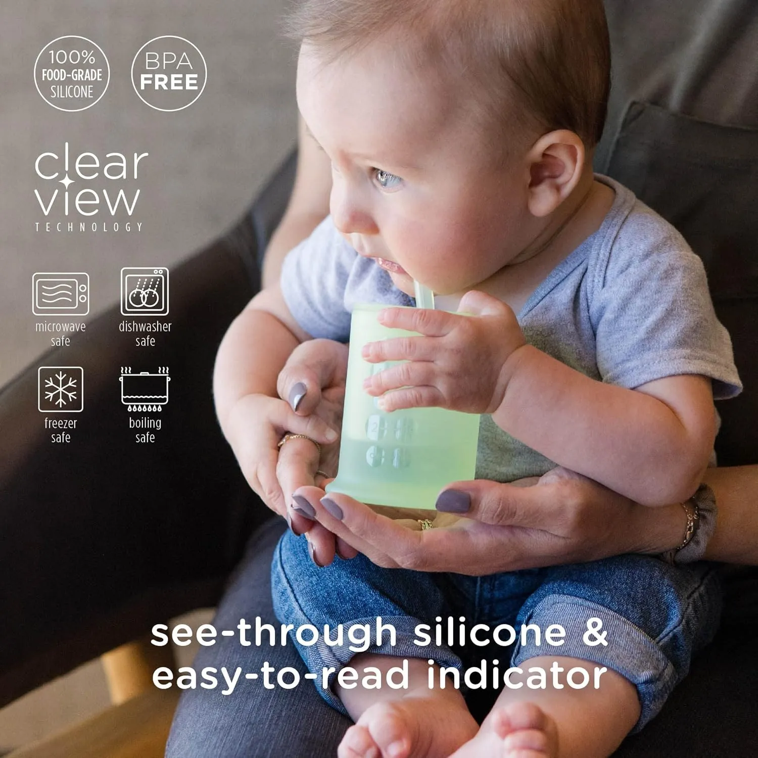 Olababy Silicone Training Cup with Straw Lid | Babies Water Drinking Cup | 6  Mo Infant To 12-18 Months Toddler | Sippy Cup For Kids & Smoothie Cup | Baby Led Weaning (Mint, 5 oz)